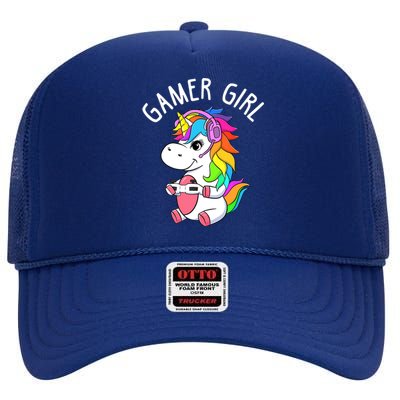 Gamer Girl Gaming Unicorn Cute Video Game Gift Wo Girl High Crown Mesh Back Trucker Hat