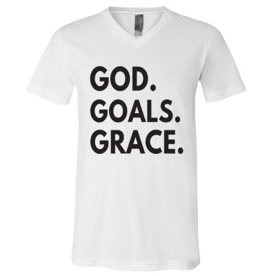 God Goals Grace, Christian Faith Lover Religious Christian V-Neck T-Shirt