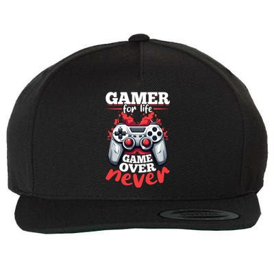 Gamer Gaming Gamer For Life Game Over Never Gift Wool Snapback Cap