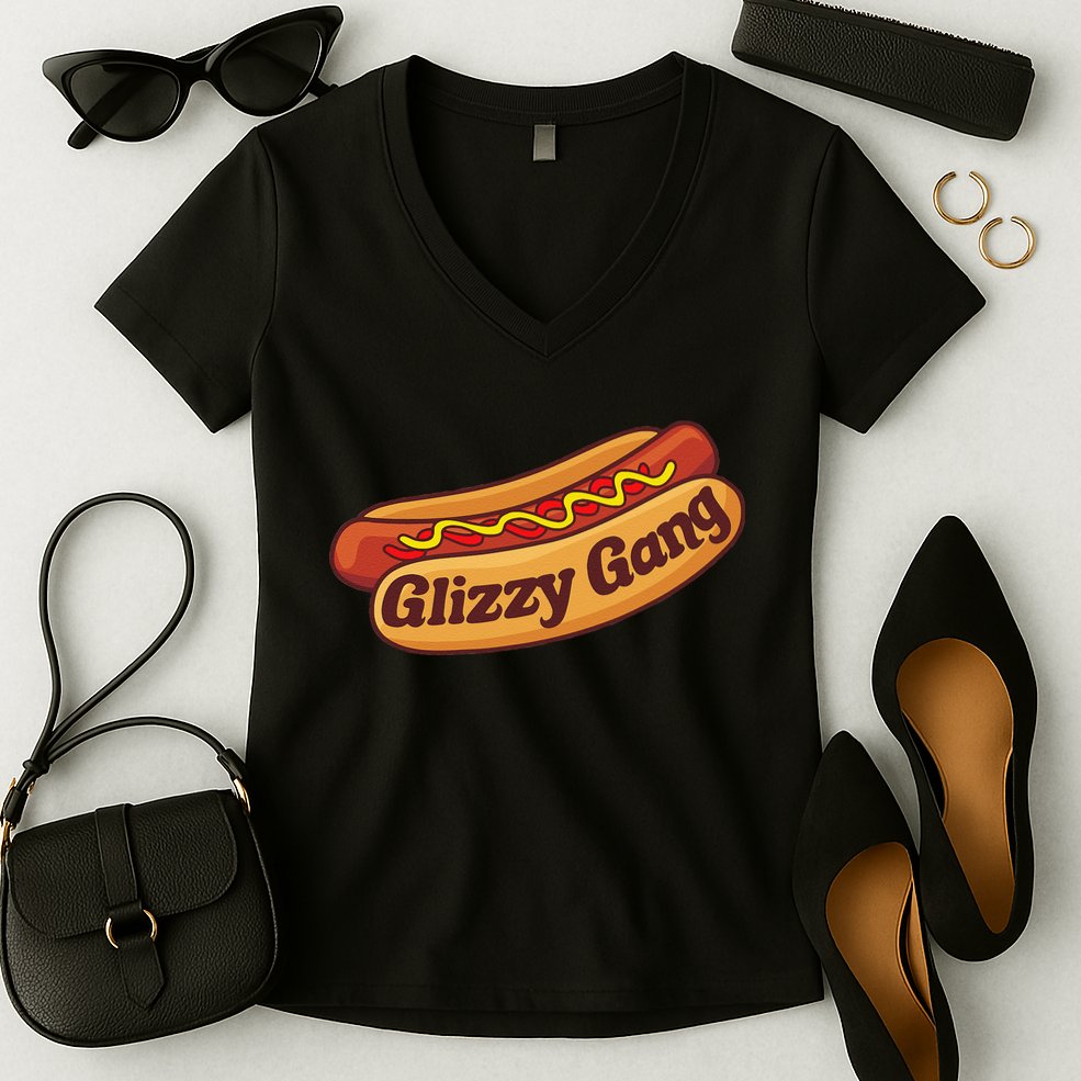 Glizzy Gang Gladiator Gobbler Funny Hot Dog Women's V-Neck T-Shirt