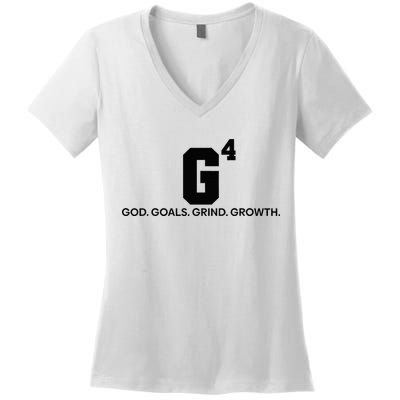G4 God Goals Grind Growth Funny Christian Women's V-Neck T-Shirt