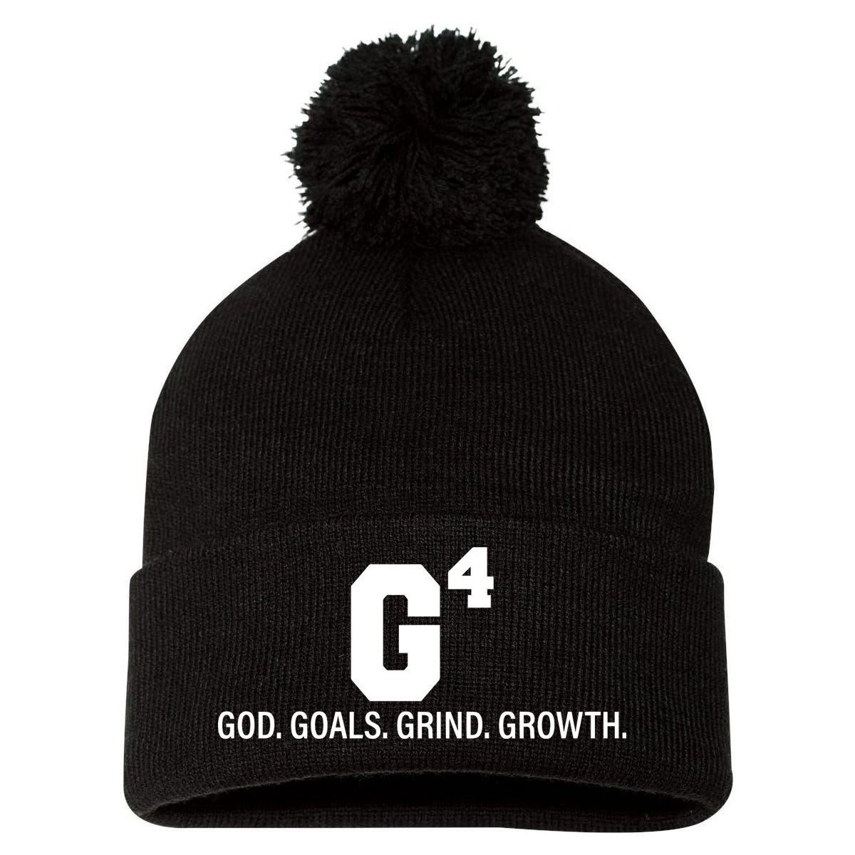 God Goals Grind Growth Pom Pom 12in Knit Beanie