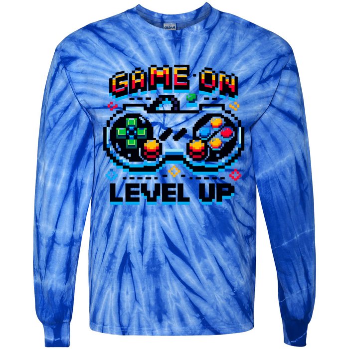 Gamer Gaming Game On Level Up Gift Tie-Dye Long Sleeve Shirt