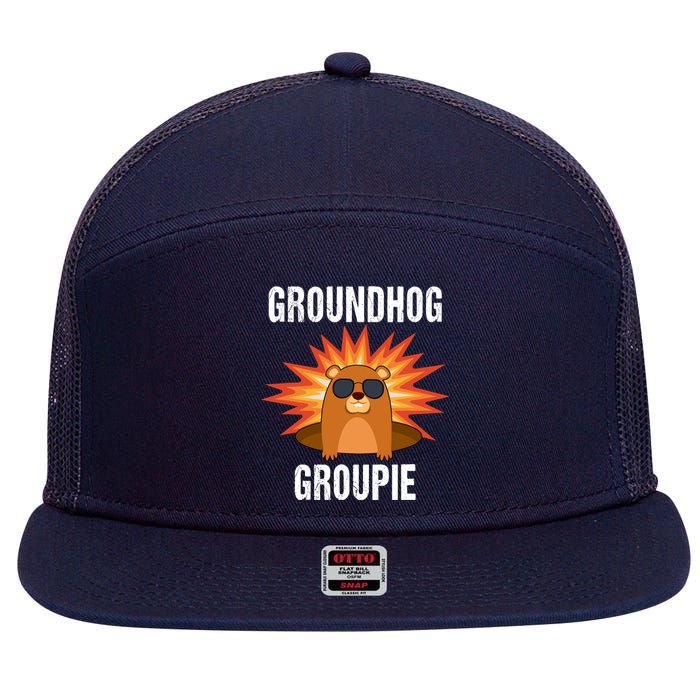 Groundhog Groupie Groundhog Day Party 7 Panel Mesh Trucker Snapback Hat