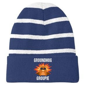 Groundhog Groupie Groundhog Day Party Striped Beanie with Solid Band