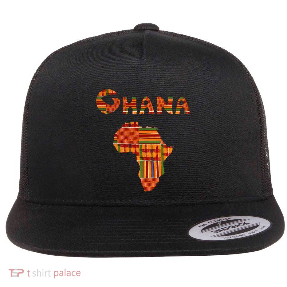 Ghana  Ghana  Ghana Africa Map Kente Flat Bill Trucker Hat