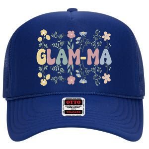 Groovy GlamMa Grandmother Flowers GlamMa Grandma High Crown Mesh Back Trucker Hat