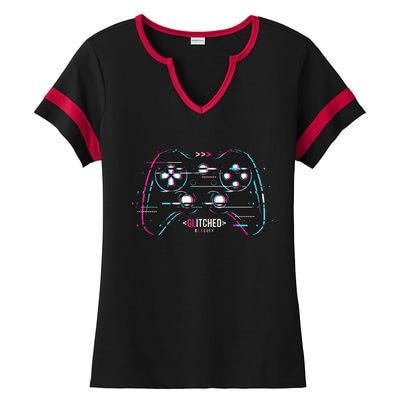 Glitchy Gamepad Gamer Ladies Halftime Notch Neck Tee