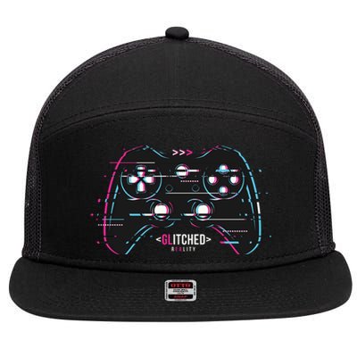 Glitchy Gamepad Gamer 7 Panel Mesh Trucker Snapback Hat