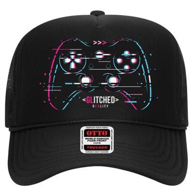 Glitchy Gamepad Gamer High Crown Mesh Back Trucker Hat