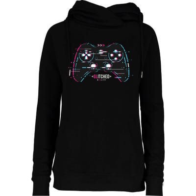 Glitchy Gamepad Gamer Womens Funnel Neck Pullover Hood