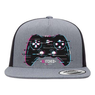 Glitchy Gamepad Gamer Flat Bill Trucker Hat