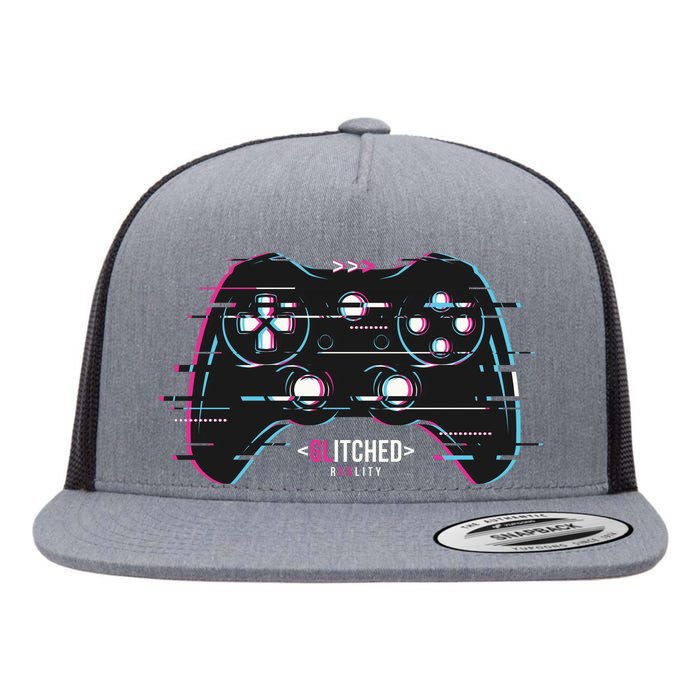 Glitchy Gamepad Gamer Flat Bill Trucker Hat