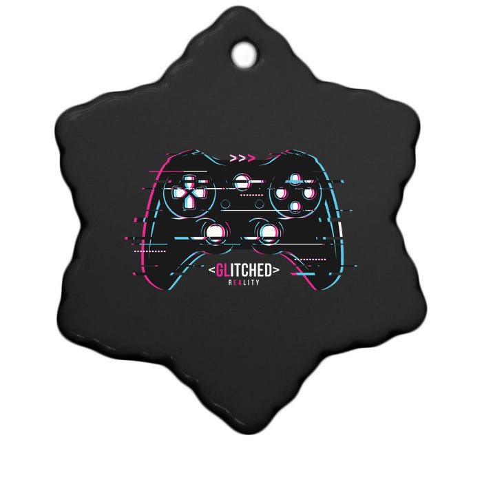 Glitchy Gamepad Gamer Ceramic Star Ornament