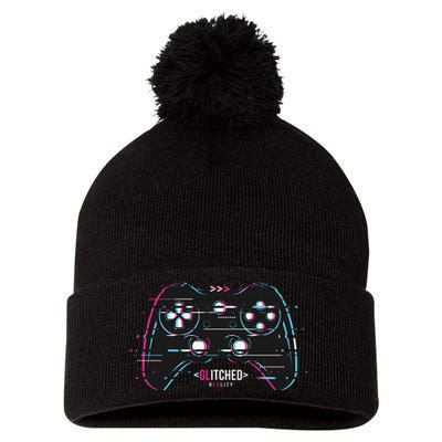 Glitchy Gamepad Gamer Pom Pom 12in Knit Beanie