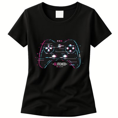 Glitchy Gamepad Gamer Womens T-Shirt