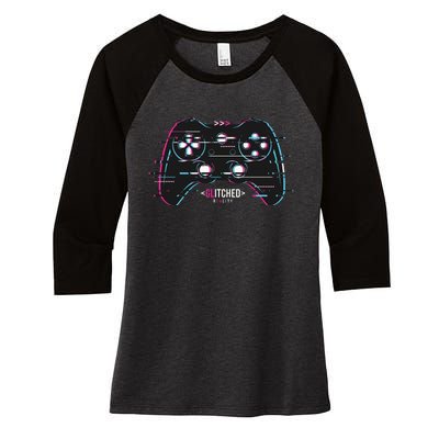 Glitchy Gamepad Gamer Women's Tri-Blend 3/4-Sleeve Raglan Shirt