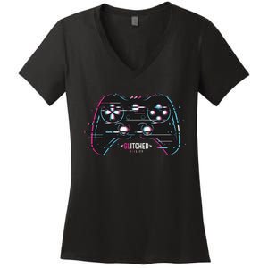 Glitchy Gamepad Gamer Women's V-Neck T-Shirt