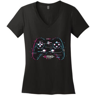 Glitchy Gamepad Gamer Women's V-Neck T-Shirt
