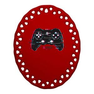 Glitchy Gamepad Gamer Ceramic Oval Ornament