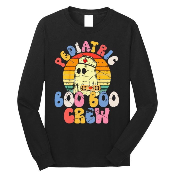 Groovy Ghost Halloween Pediatric RN Nurse Boo Boo Crew Long Sleeve Shirt