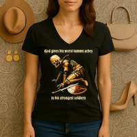 God Gives His Worst Tummy Aches To His Strongest Soldiers Women's V-Neck T-Shirt