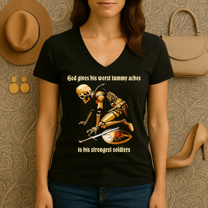 God Gives His Worst Tummy Aches To His Strongest Soldiers Women's V-Neck T-Shirt