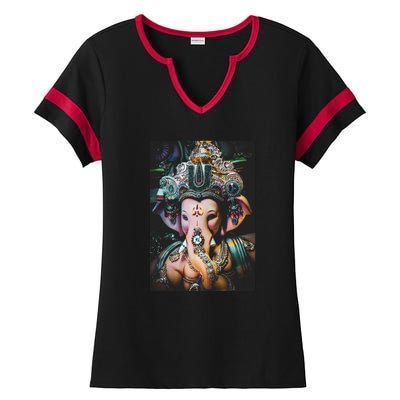 Ganesha Ganapati Hindu Yoga Meditation Gift Ladies Halftime Notch Neck Tee