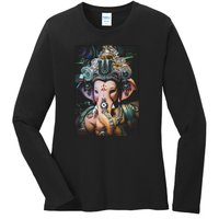 Ganesha Ganapati Hindu Yoga Meditation Gift Ladies Long Sleeve Shirt