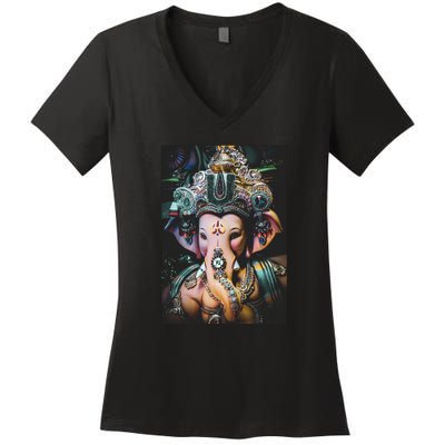 Ganesha Ganapati Hindu Yoga Meditation Gift Women's V-Neck T-Shirt