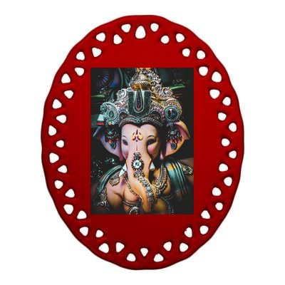 Ganesha Ganapati Hindu Yoga Meditation Gift Ceramic Oval Ornament