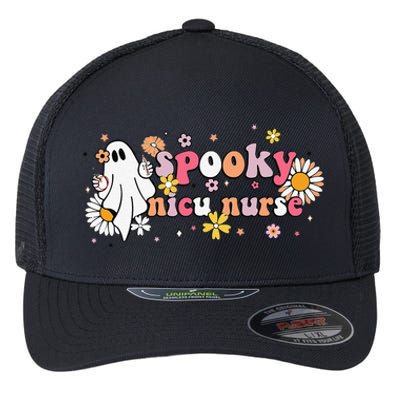 Groovy Ghost Halloween Floral Spooky Nicu Nurse Flexfit Unipanel Trucker Cap