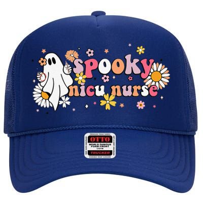 Groovy Ghost Halloween Floral Spooky Nicu Nurse High Crown Mesh Back Trucker Hat