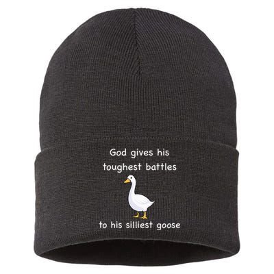 God Gives His Toughest Battles to His Silliest Goose Sustainable Knit Beanie