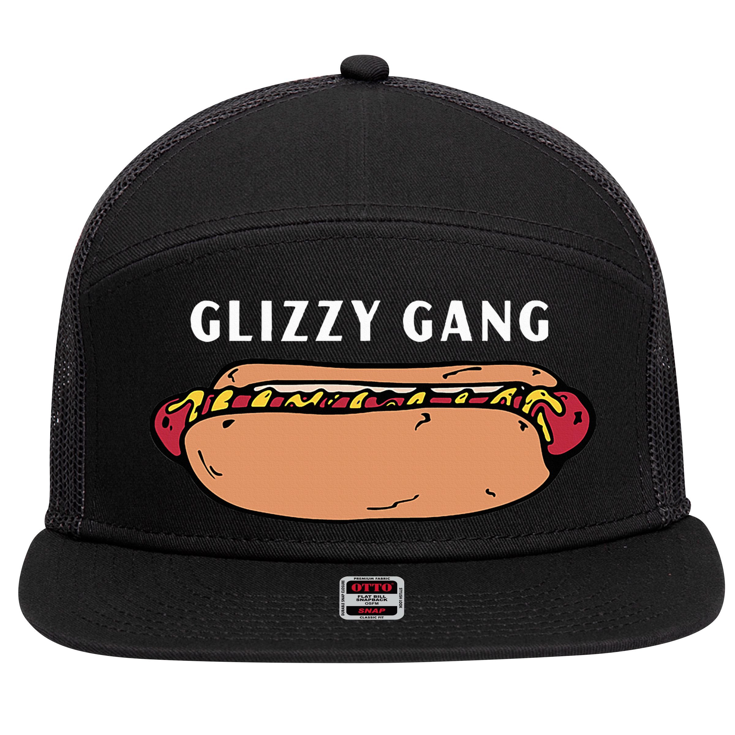 Glizzy Gang Hotdog Funny 7 Panel Mesh Trucker Snapback Hat