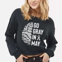 Go Gray In May Brain Tumor Awareness Cropped Pullover Crew