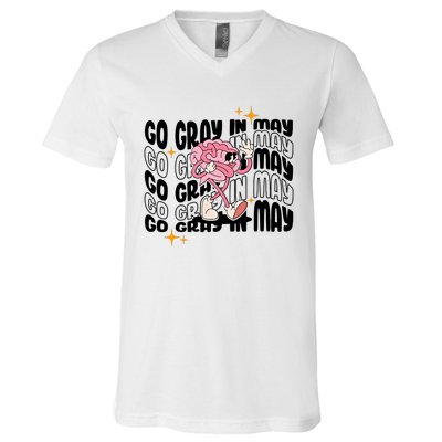 Go Gray In May Brain Tumor Awareness Nurse Brain Mental Brain Cancer Patients V-Neck T-Shirt