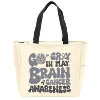 Go Gray In May For Brain Tumor Cancer Awareness Gray Ribbon Zip Tote Bag