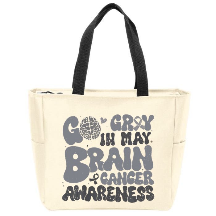 Go Gray In May For Brain Tumor Cancer Awareness Gray Ribbon Zip Tote Bag