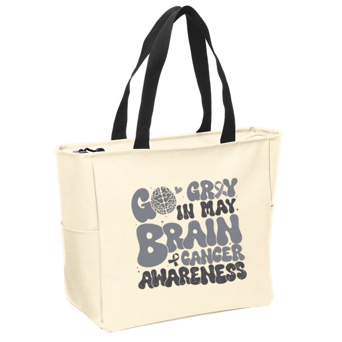 Go Gray In May For Brain Tumor Cancer Awareness Gray Ribbon Zip Tote Bag