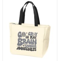 Go Gray In May For Brain Tumor Cancer Awareness Gray Ribbon Zip Tote Bag