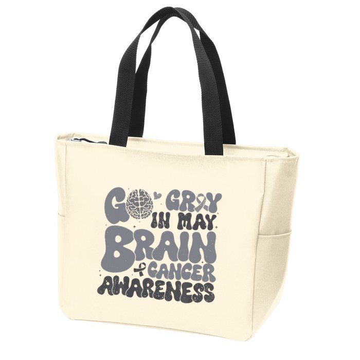 Go Gray In May For Brain Tumor Cancer Awareness Gray Ribbon Zip Tote Bag