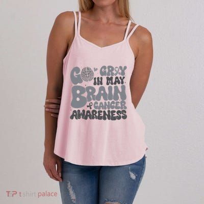 Go Gray In May For Brain Tumor Cancer Awareness Gray Ribbon Women's Strappy Tank