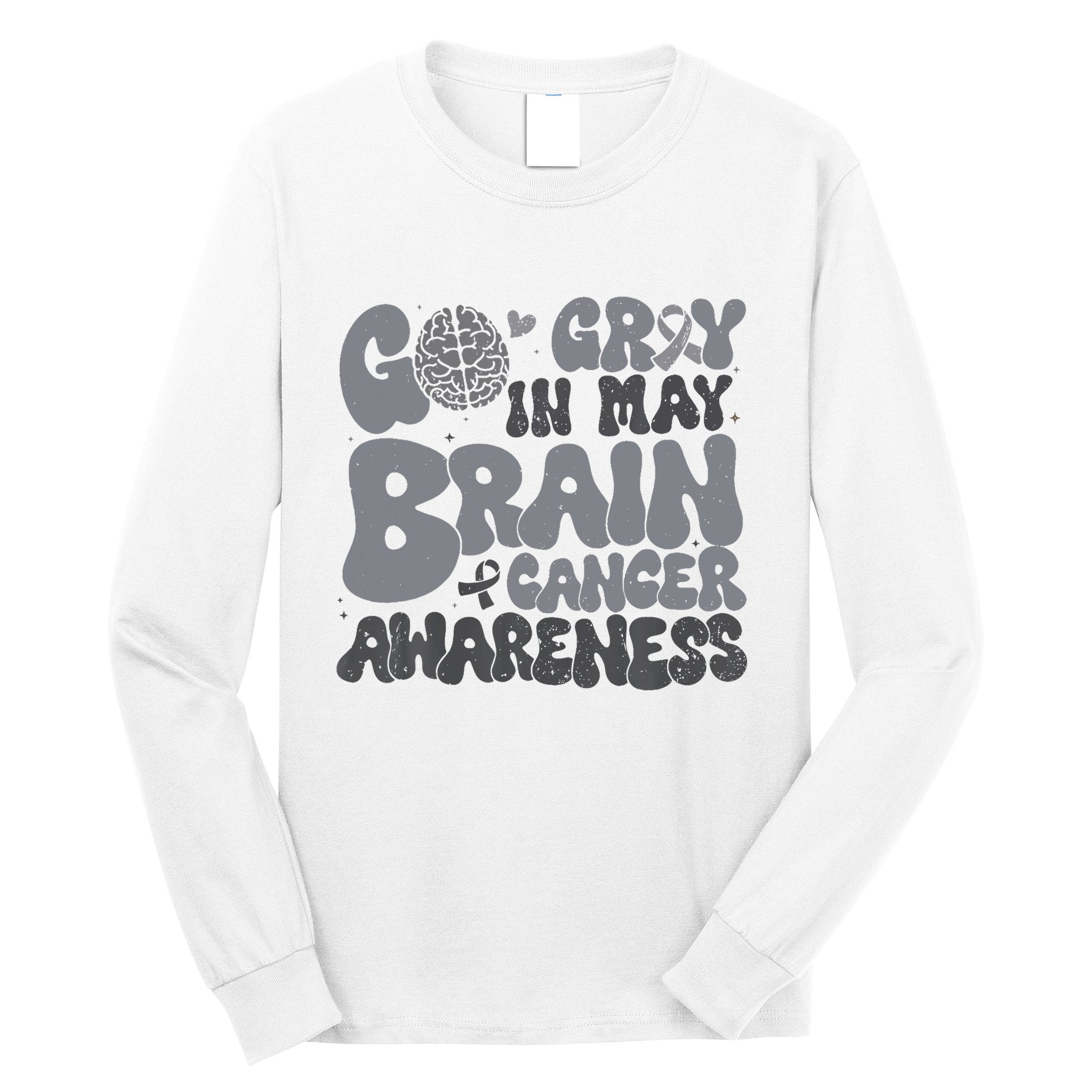 Go Gray In May For Brain Tumor Cancer Awareness Gray Ribbon Long Sleeve Shirt