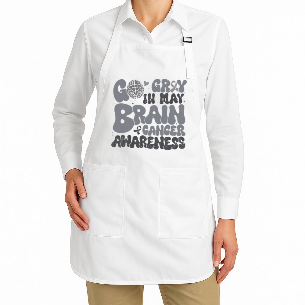 Go Gray In May For Brain Tumor Cancer Awareness Gray Ribbon Apron
