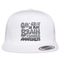 Go Gray In May For Brain Tumor Cancer Awareness Gray Ribbon Flat Bill Trucker Hat