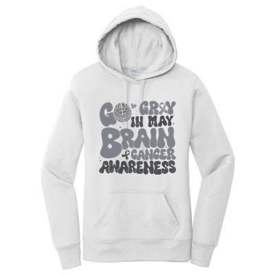 Go Gray In May For Brain Tumor Cancer Awareness Gray Ribbon Women's Pullover Hoodie
