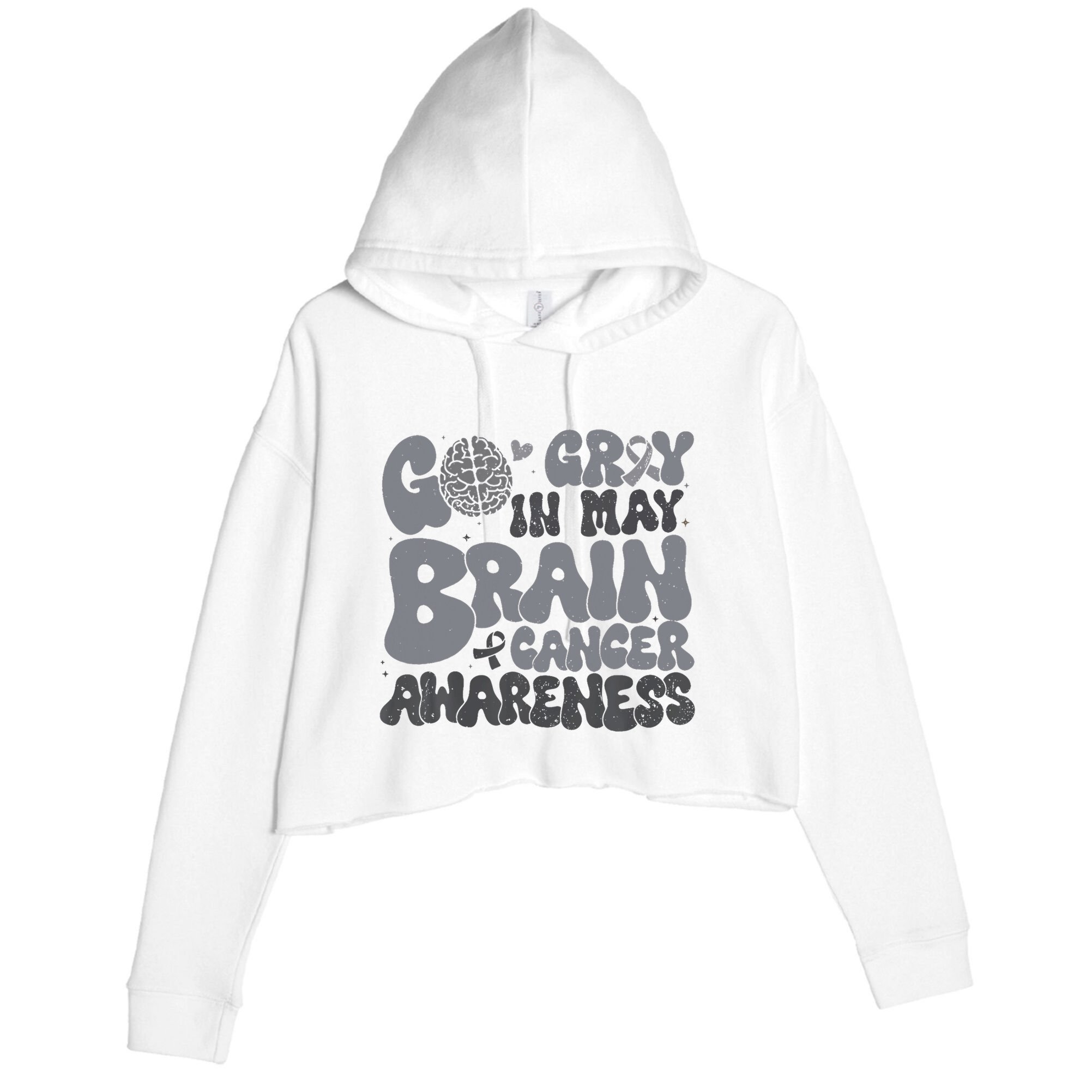 Go Gray In May For Brain Tumor Cancer Awareness Gray Ribbon Crop Fleece Hoodie