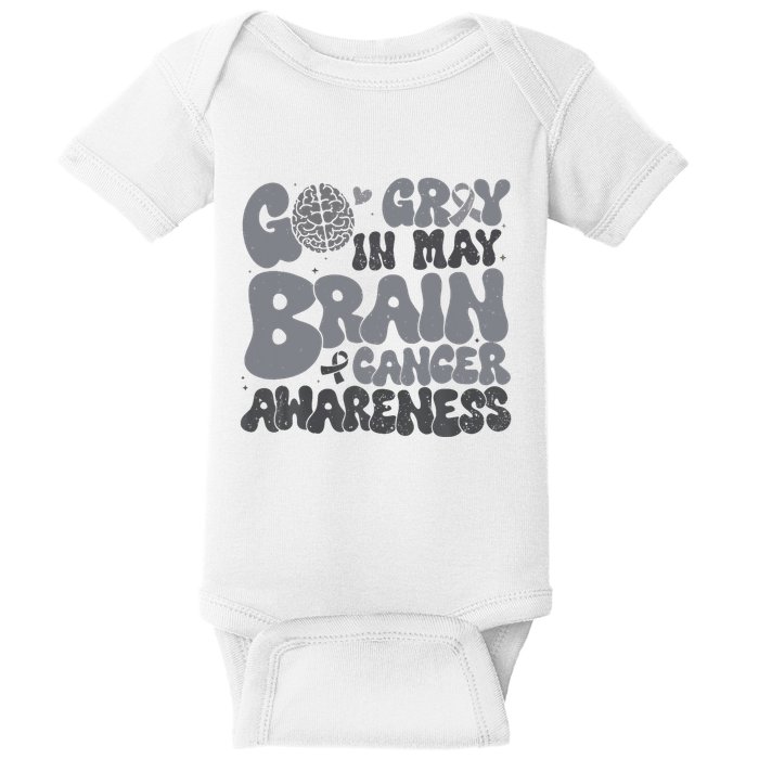 Go Gray In May For Brain Tumor Cancer Awareness Gray Ribbon Baby Bodysuit