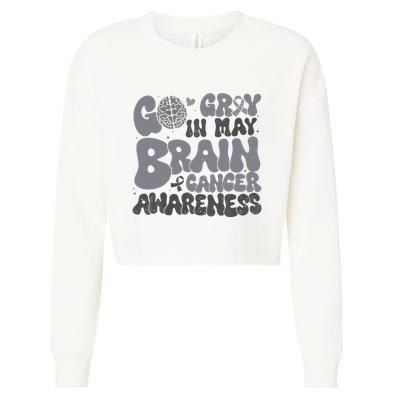 Go Gray In May For Brain Tumor Cancer Awareness Gray Ribbon Cropped Pullover Crew